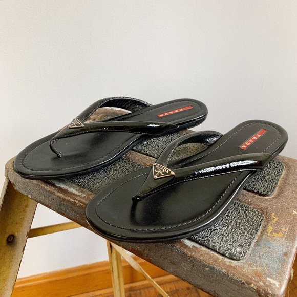 Prada Shoes - Prada Patent Leather Flip-Flops / 39
